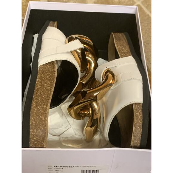 JW Anderson White Leather Gold Chain Slide Sandals Size 40 or US Size 9 - Picture 8 of 10